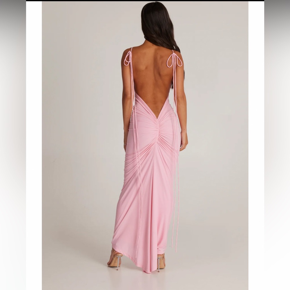 Baby pink backless dress with gorgeous strap detail - Romantic and sexy!